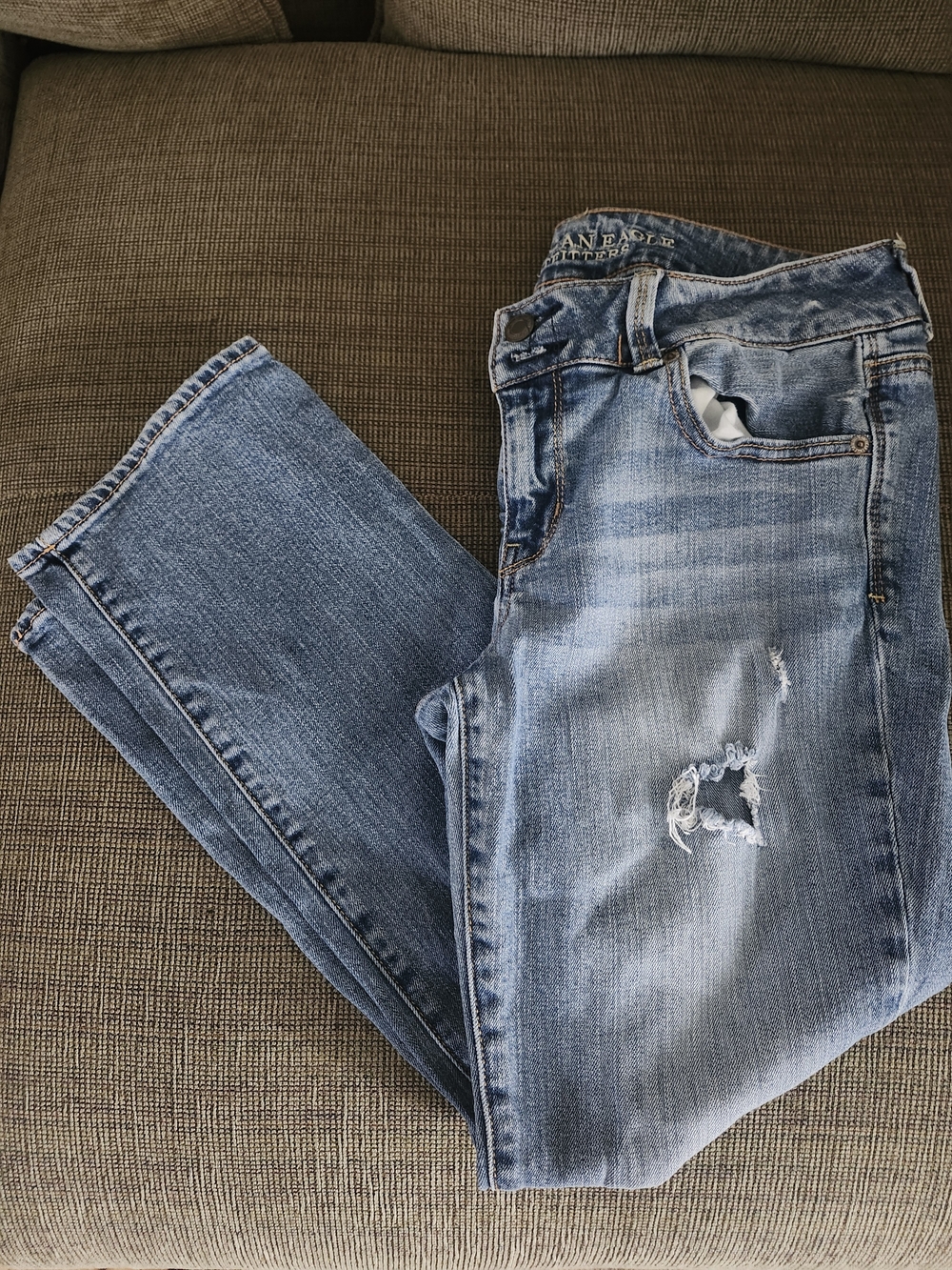 American Eagle Outfitters Slim Straight Blue Distressed Jeans